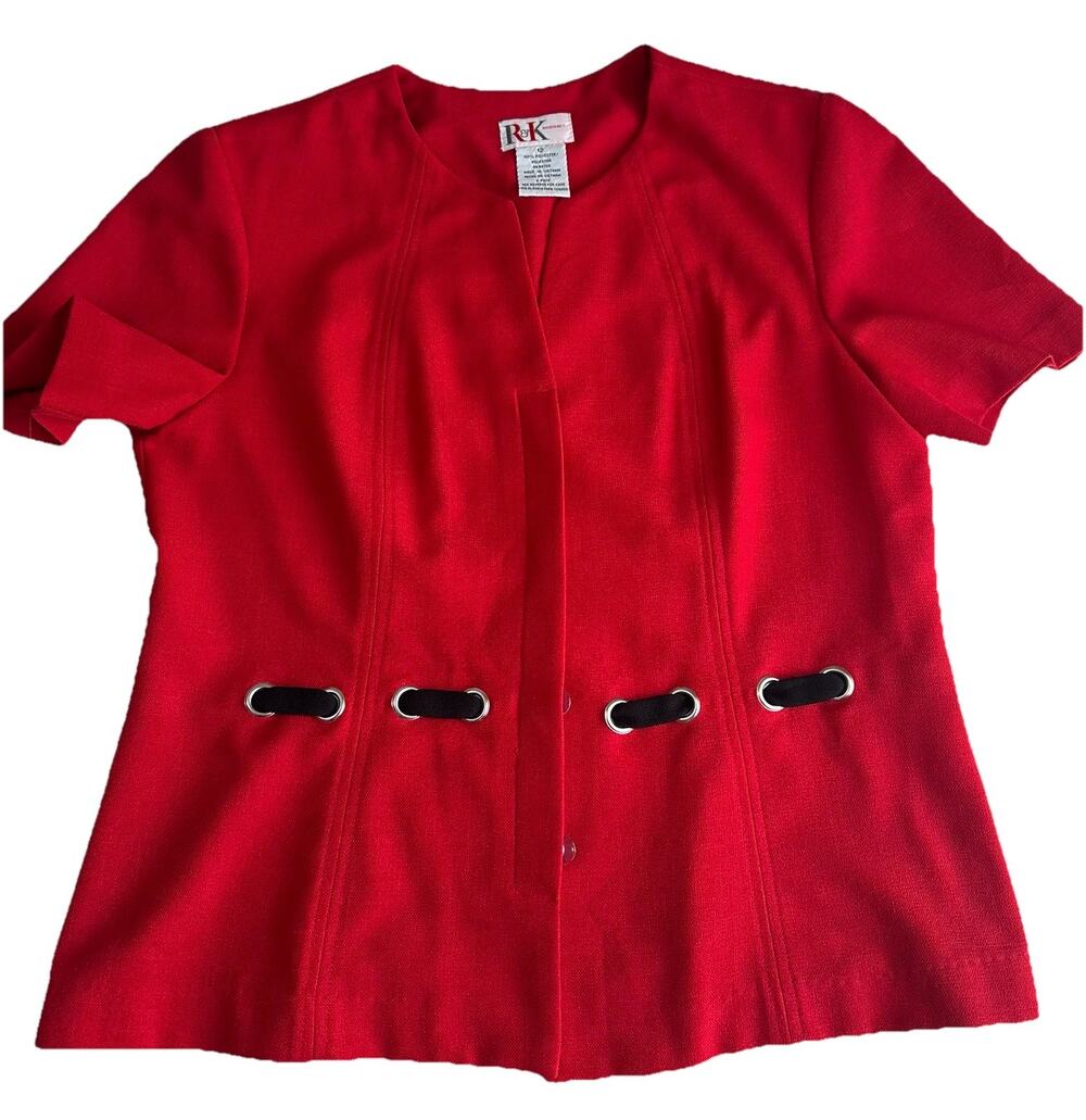 R&K Originals Women’s Red Short Sleeve Blazer Dressy Vintage Button Up Size 12